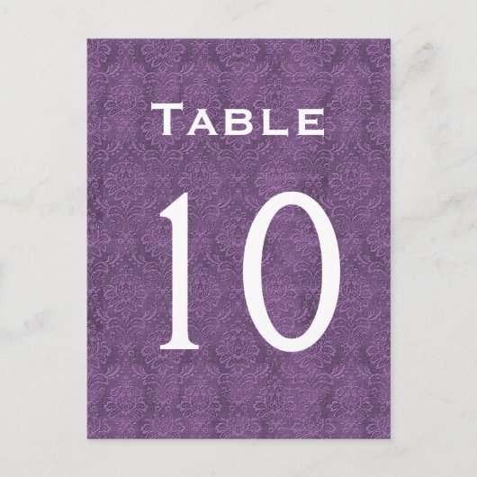 Plum Paarse Damask Trouwtafel nummer 10 C209 Briefkaart (Voorkant)
