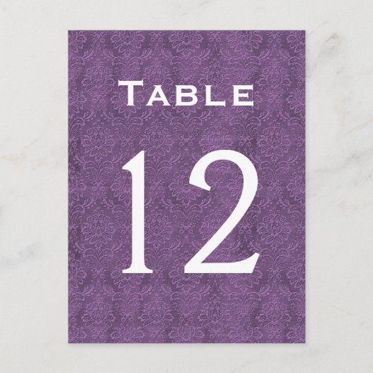 Plum Paarse Damask Trouwtafel nummer 12 C211 Briefkaart (Voorkant)