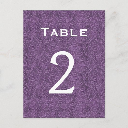 Plum Paarse Damask Trouwtafel nummer 2 C201 Briefkaart (Voorkant)