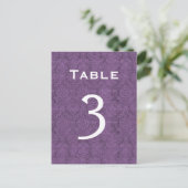 Plum Paarse Damask Trouwtafel nummer 3 C202 Briefkaart (Staand voorkant)