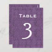 Plum Paarse Damask Trouwtafel nummer 3 C202 Briefkaart (Voorkant / Achterkant)