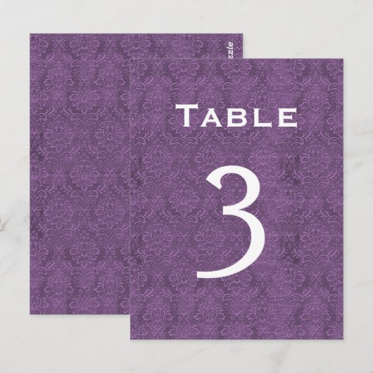 Plum Paarse Damask Trouwtafel nummer 3 C202 Briefkaart (Voorkant / Achterkant)
