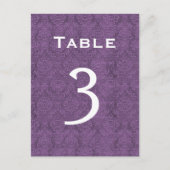 Plum Paarse Damask Trouwtafel nummer 3 C202 Briefkaart (Voorkant)