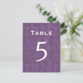 Plum Paarse Damask Trouwtafel Nummer 5 C204 Briefkaart (Staand voorkant)