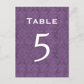 Plum Paarse Damask Trouwtafel Nummer 5 C204 Briefkaart
