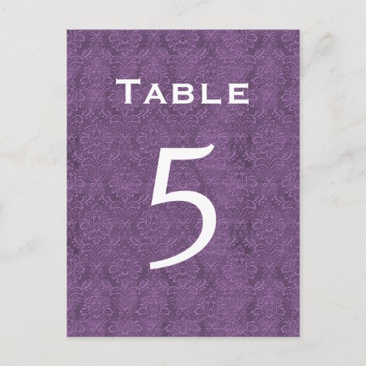 Plum Paarse Damask Trouwtafel Nummer 5 C204 Briefkaart (Voorkant)