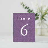 Plum Paarse Damask Trouwtafel Nummer 6 C205 Briefkaart (Staand voorkant)