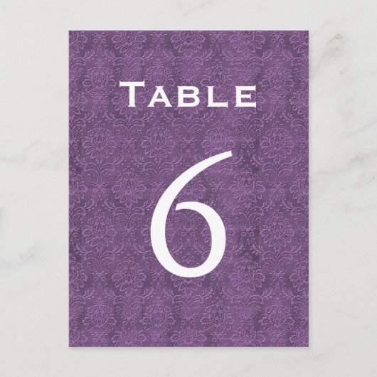 Plum Paarse Damask Trouwtafel Nummer 6 C205 Briefkaart (Voorkant)