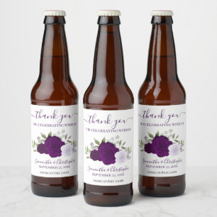 Plum Paarse Elegant Boho Rozen Weddenschap Dank je Bier Etiket