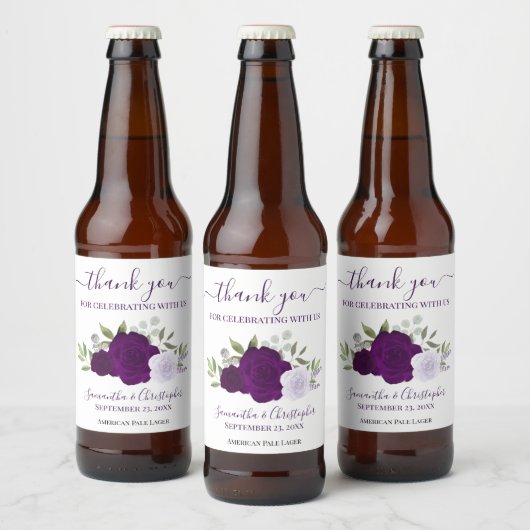 Plum Paarse Elegant Boho Rozen Weddenschap Dank je Bier Etiket (Flessen)
