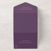 Plum Paarse Elegant Calligraphy Classic Wedding All In One Uitnodiging (Buitenkant)