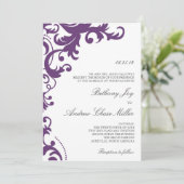 Plum Paarse Elegant Damask Wedding Invitation Kaart (Staand voorkant)