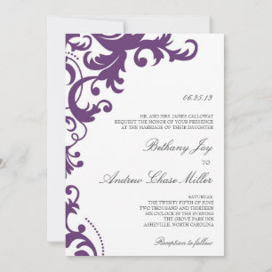 Plum Paarse Elegant Damask Wedding Invitation Kaart