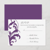 Plum Paarse Elegant Damask Wedding RSVP (Voorkant / Achterkant)