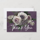 Plum Paarse Elegante Bloemen Moderne Huwelijk Bedankkaart (Voorkant)