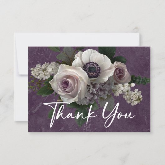 Plum Paarse Elegante Bloemen Moderne Huwelijk Bedankkaart (Voorkant)