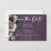 Plum Paarse Elegante Bloemen Moderne Huwelijk Save The Date (Voorkant)