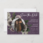 Plum Paarse Elegante Bloemen Moderne Trouwfoto Save The Date (Voorkant)