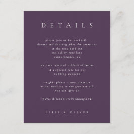 Plum Paarse Elegante Boho Details Huwelijk Modern Informatiekaartje