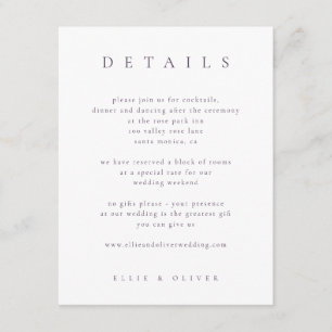 Plum Paarse Elegante Boho Details I Wedding Modern Informatiekaartje