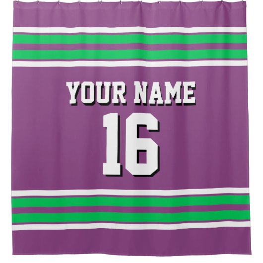 Plum Paarse Emerald Green Wt Stripes Sports Jersey Douchegordijn (Voorkant)