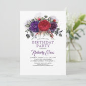 Plum Paarse en Bourgondische Bloemen Herfst Verjaa Kaart (Staand voorkant)