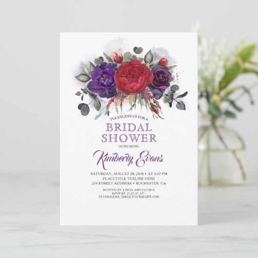 Plum Paarse en Bourgondische Bloemen Herfst Vrijge Kaart (Staand voorkant)