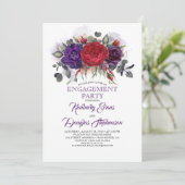 Plum Paarse en Bourgondische Floral Engagement Par Kaart (Staand voorkant)
