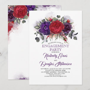 Plum Paarse en Bourgondische Floral Engagement Par Kaart