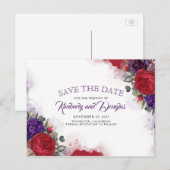 Plum Paarse en Bourgondische Rode Bloemen Save the Aankondigingskaart (Voorkant / Achterkant)