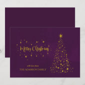 Plum Paarse en Goud Vrolijk Kerstfeest Feestdagenkaart (Voorkant / Achterkant)