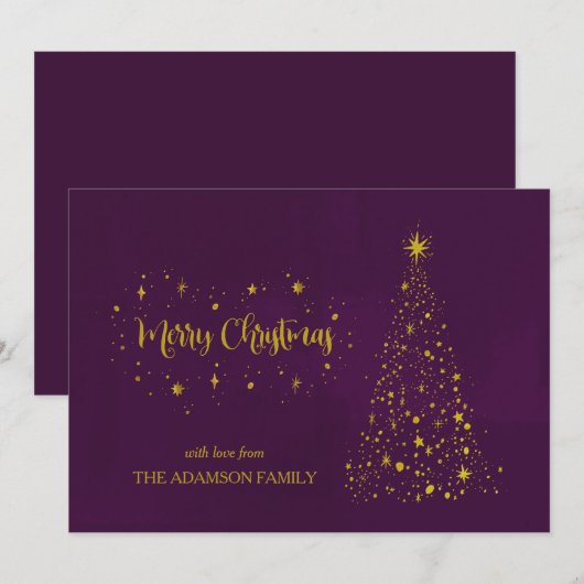 Plum Paarse en Goud Vrolijk Kerstfeest Feestdagenkaart (Voorkant / Achterkant)