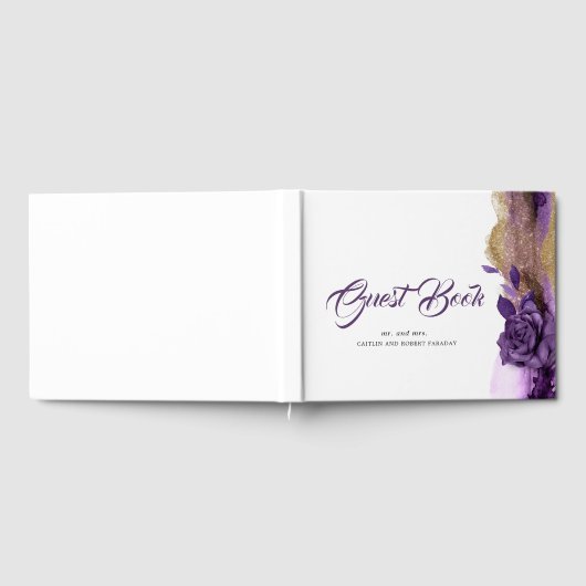 Plum Paarse en gouden Glitter Bruiloft Gastenboek (Volledig)