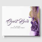 Plum Paarse en gouden Glitter Bruiloft Gastenboek (Voorkant)