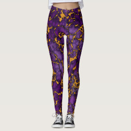 Plum Paarse en gouden marmeren textuur ontwerp Leggings