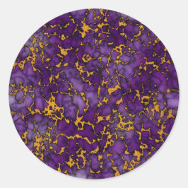 Plum Paarse en gouden marmeren textuur ontwerp Ronde Sticker