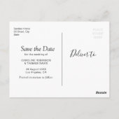 Plum paarse en perzik bloemensave the date briefkaart (Achterkant)