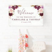 Plum paarse en perzik bloemenwelkomstbruiloft spandoek (Insitu)