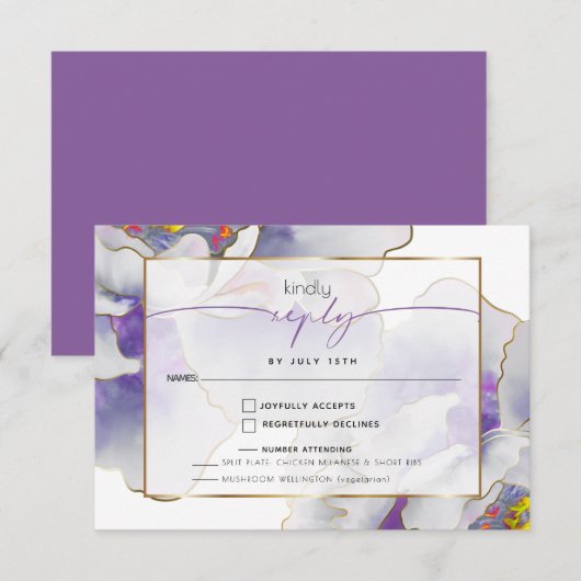 Plum Paarse Fantasy Peony RSVP-kaart RSVP Kaartje (Voorkant / Achterkant)
