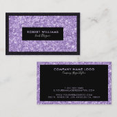 Plum-Paarse faux glitter zwarte accenten Visitekaartje (Voorkant / Achterkant)