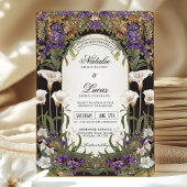 Plum Paarse Floral Gothic Art Nouveau bruiloft Kaart