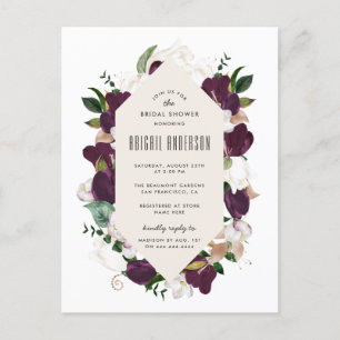 Plum Paarse Floral Krans Vrijgezellenfeest Uitnodiging Briefkaart