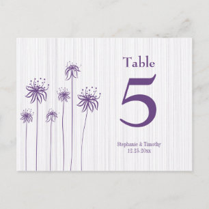 Plum paarse floral strepen trouwtentafelnummer briefkaart