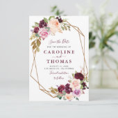 plum paarse florgeometrische bewaarder de datumkaa save the date (Staand voorkant)