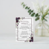 Plum Paarse Flower Marble Fall Wedding Details Informatiekaartje (Staand voorkant)
