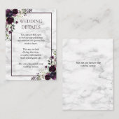 Plum Paarse Flower Marble Fall Wedding Details Informatiekaartje (Voorkant / Achterkant)