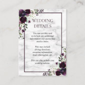 Plum Paarse Flower Marble Fall Wedding Details Informatiekaartje (Voorkant)