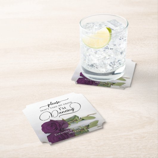 Plum Paarse Glam Roos Neem mijn Drink bruiloft nie Kartonnen Onderzetters (Insitu)