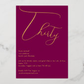 Plum Paarse & Gold Folie 30e verjaardag Uitnodigin Folie Uitnodiging (Voorkant)