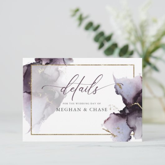 Plum Paarse Gold Marble Abstracte Waterverf Informatiekaartje (Staand voorkant)